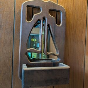 Mid Century Mirrored Sailboat Mirror Wooden Wall Mounted Mail Holder